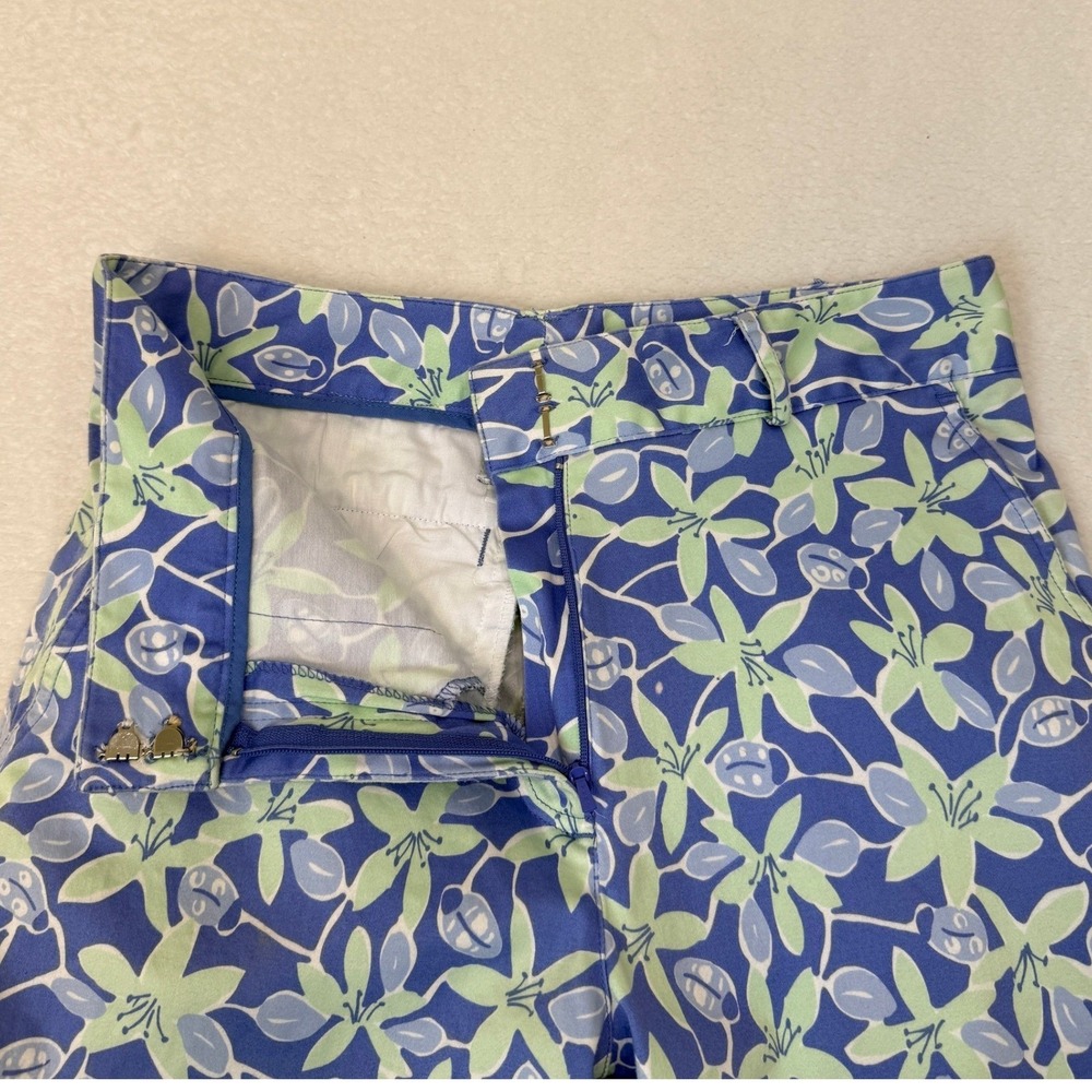 Lilly Pulitzer Floral Ladybug Crop Pants Womens 8P Blue Green Preppy Coastal - Picture 3 of 7